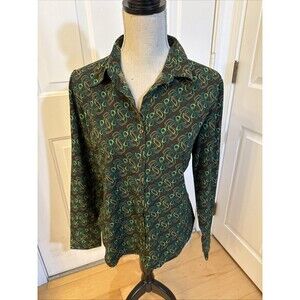 GROOVY Ninety Women’s Brown And Green Print Blouse Size Medium
